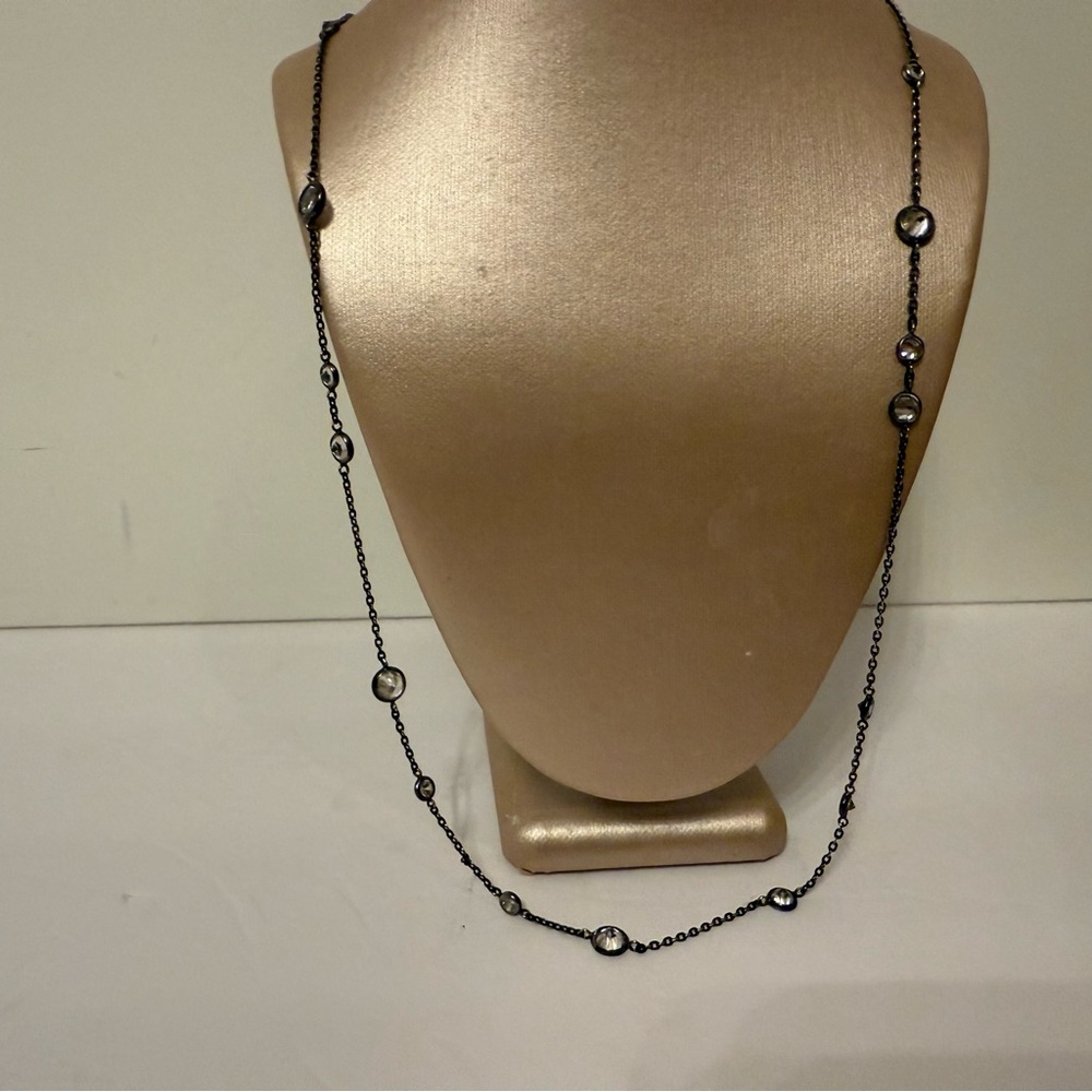 SILPADA OXIDIZED STERLING SILVER 925 LONG CHAIN STATION BEZEL CZ CUBIC ZIRCONIA